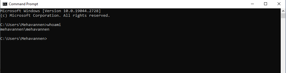Enter whoami to see the username on Windows PC