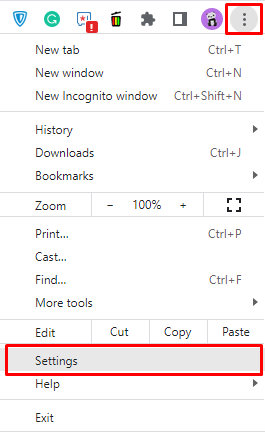 select the Settings option