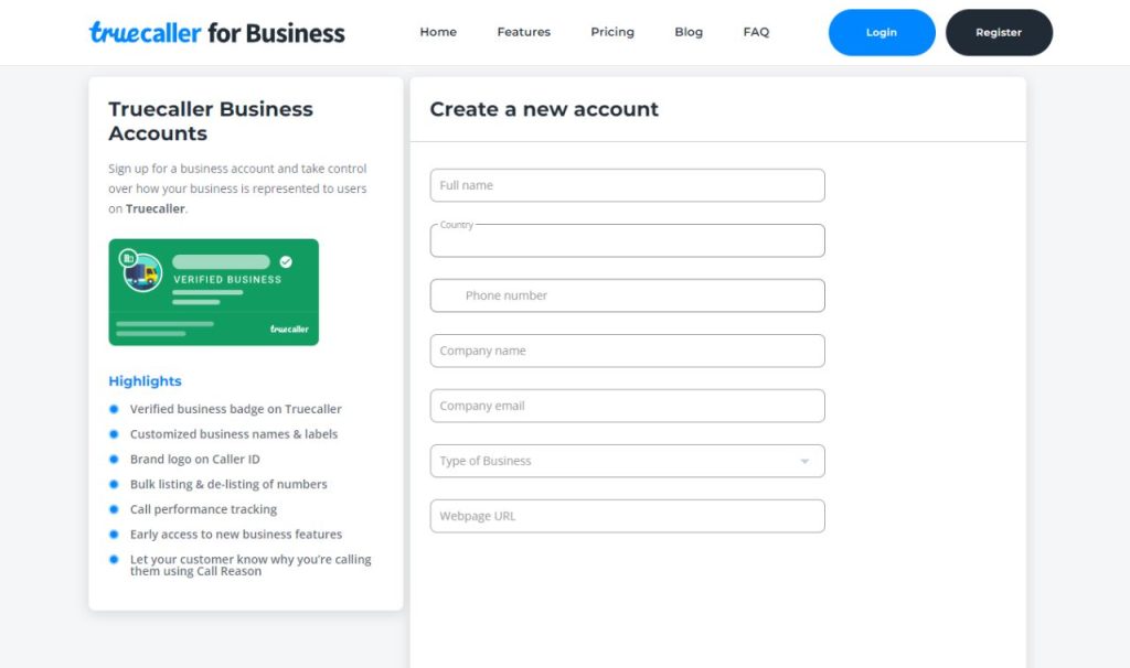 Enter your Business details to get verified on Truecaller