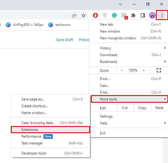 Go to the Extensions option on Chrome