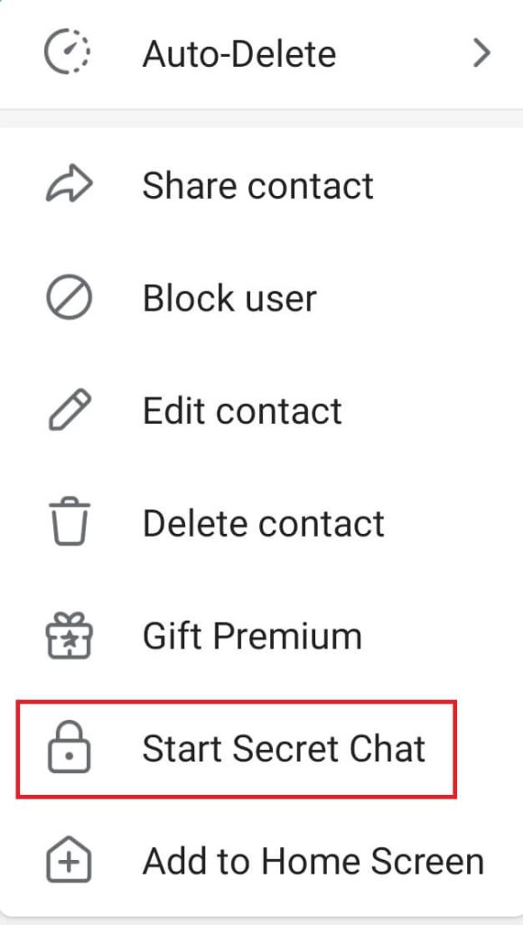 Choose the Start Secret Chat option on Telegram
