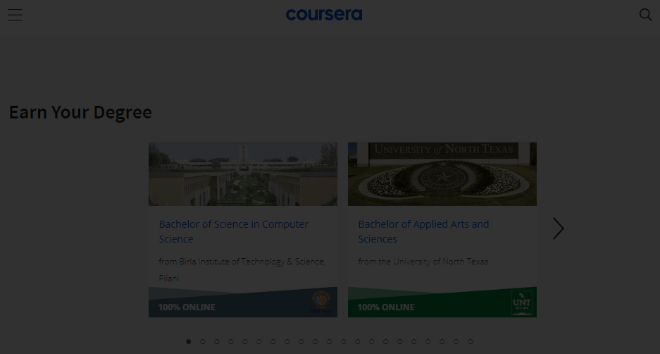 night mode on the Coursera webpage is successfully activated