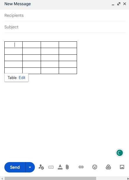 Table in Gmail