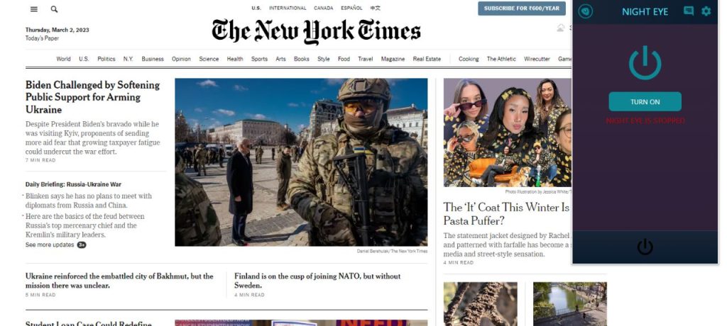 Turn off Dark Mode on NYTimes website