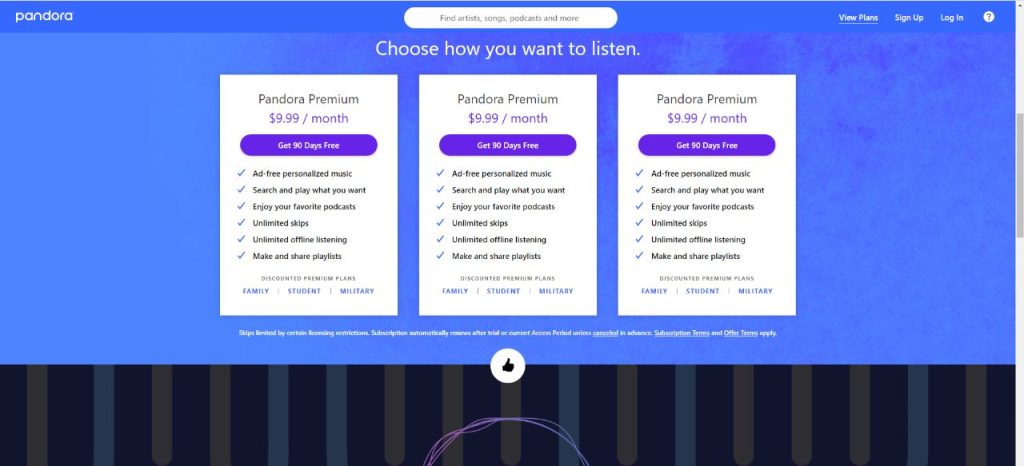 Pandora 90 days free trial