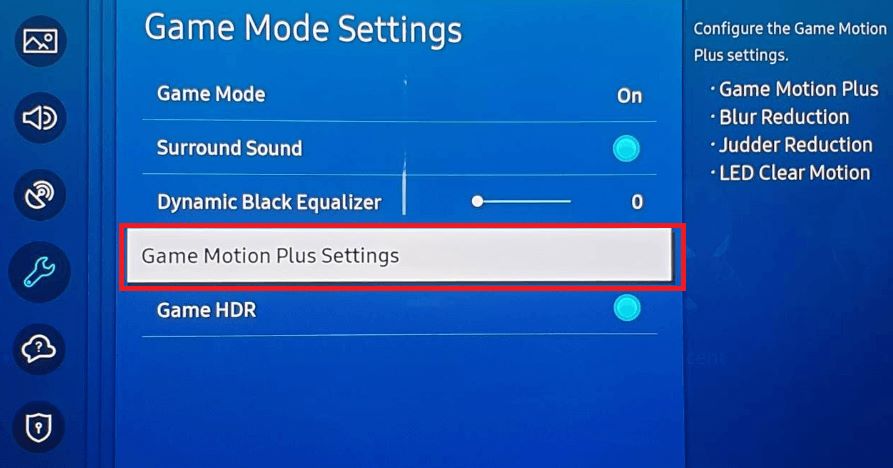 Game Motion Plus on Samsung TV