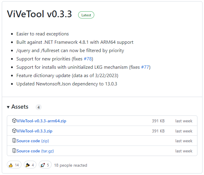 download the ViveTool v0.3.3 zip file