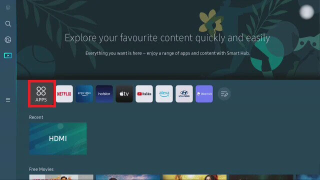  navigate to the Apps tab to get ABC on Samsung TV