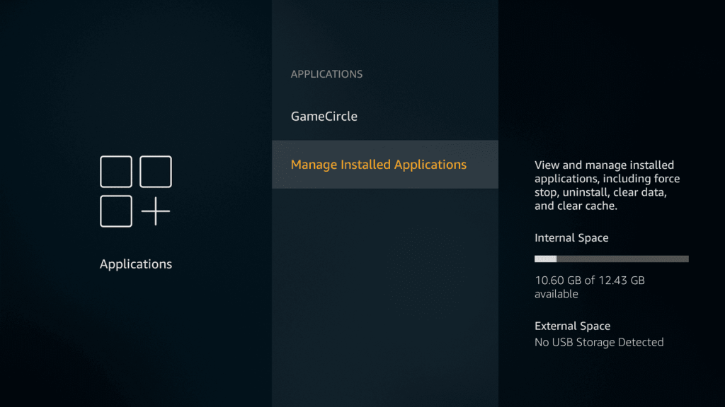 select the Manage Installed Applications option