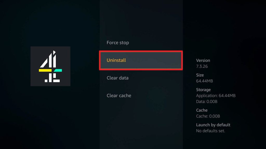 Uninstall All 4 App  if All 4 not working on Firestick
