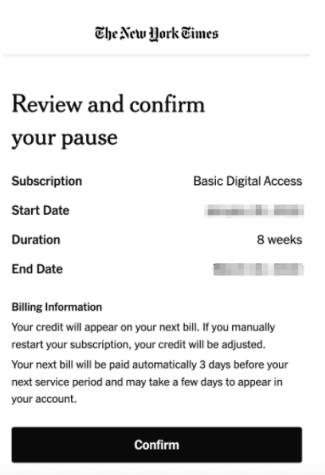 click the Confirm button to pause your subscription plan.
