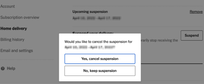 Click on Yes, cancel suspension option