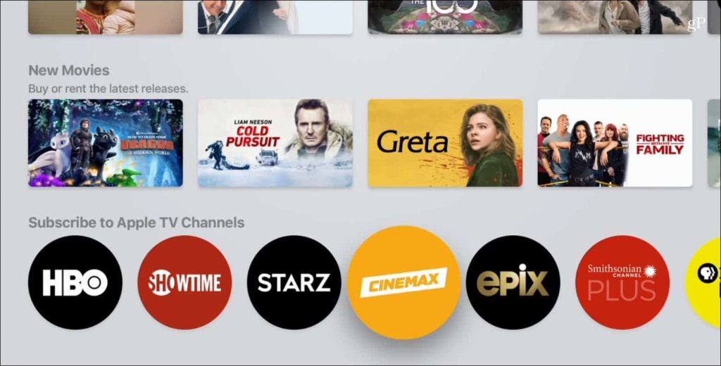 Select Cinemax on Apple TV