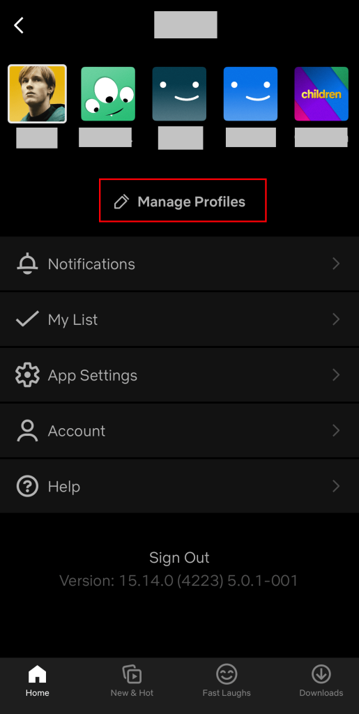 Tap on the Manage Profiles option