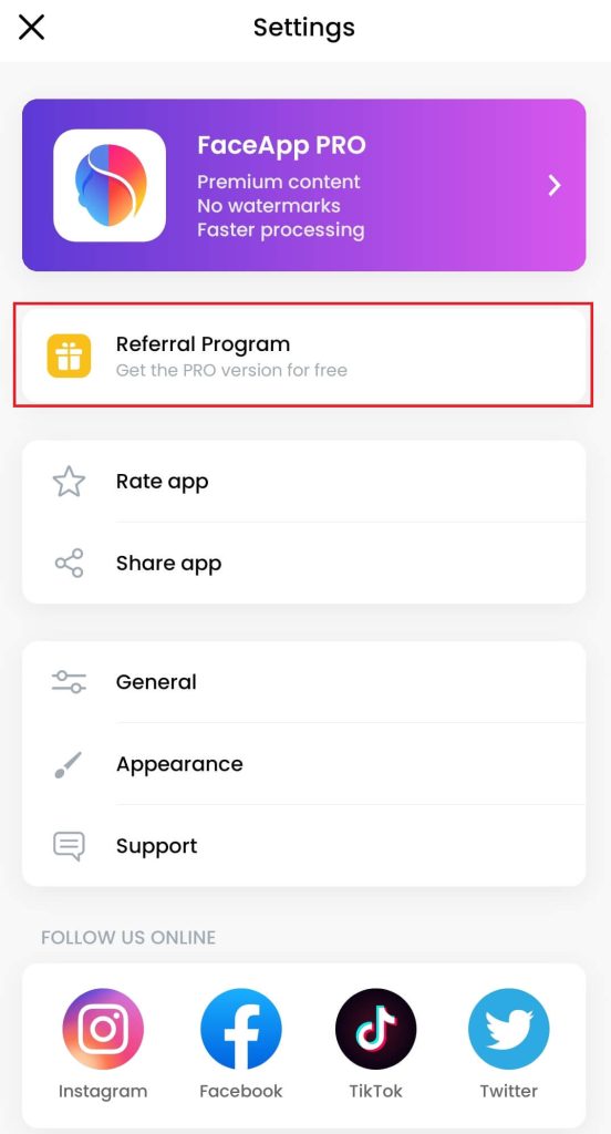 tap on the Referral Program option