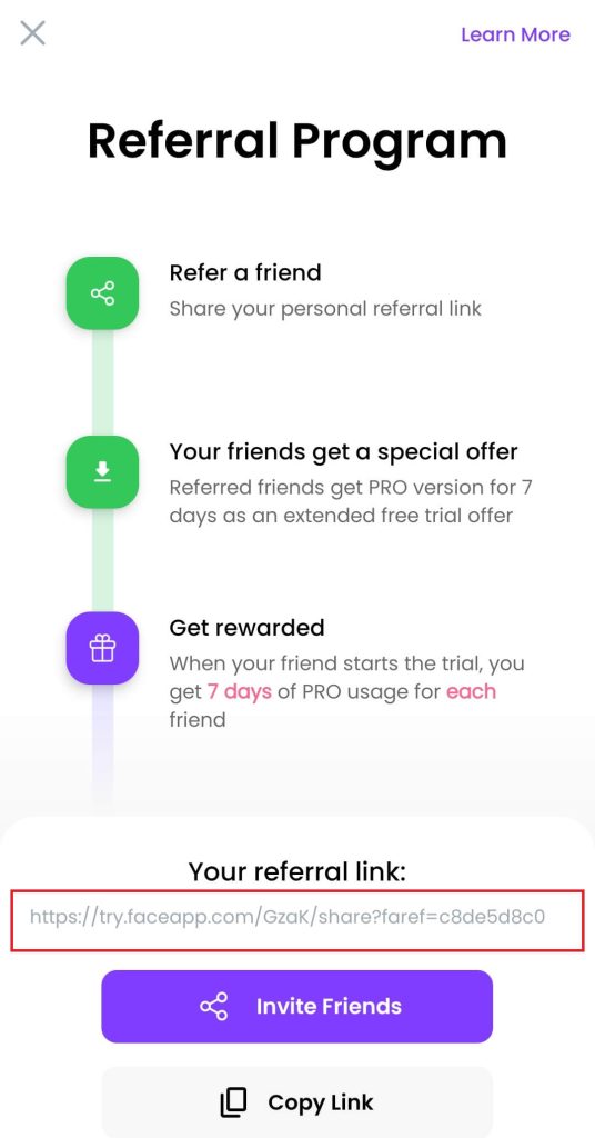 copy your Referral link at the bottom