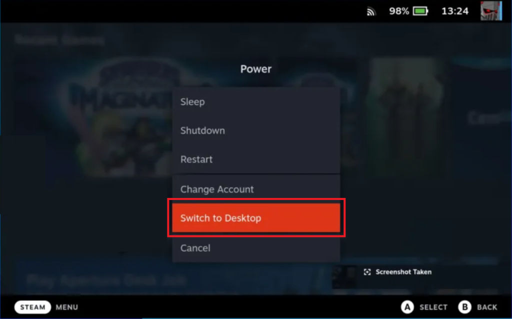 Select the Switch to Desktop option