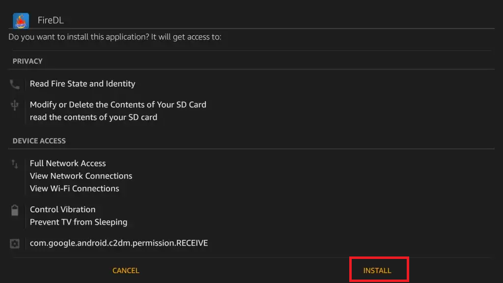 click the Install button to download FireDL Codes on Firestick