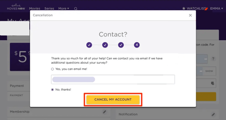 Click Cancel My Account