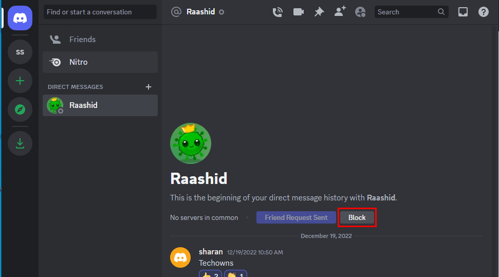 click on the Block button to Block Someone on Discord