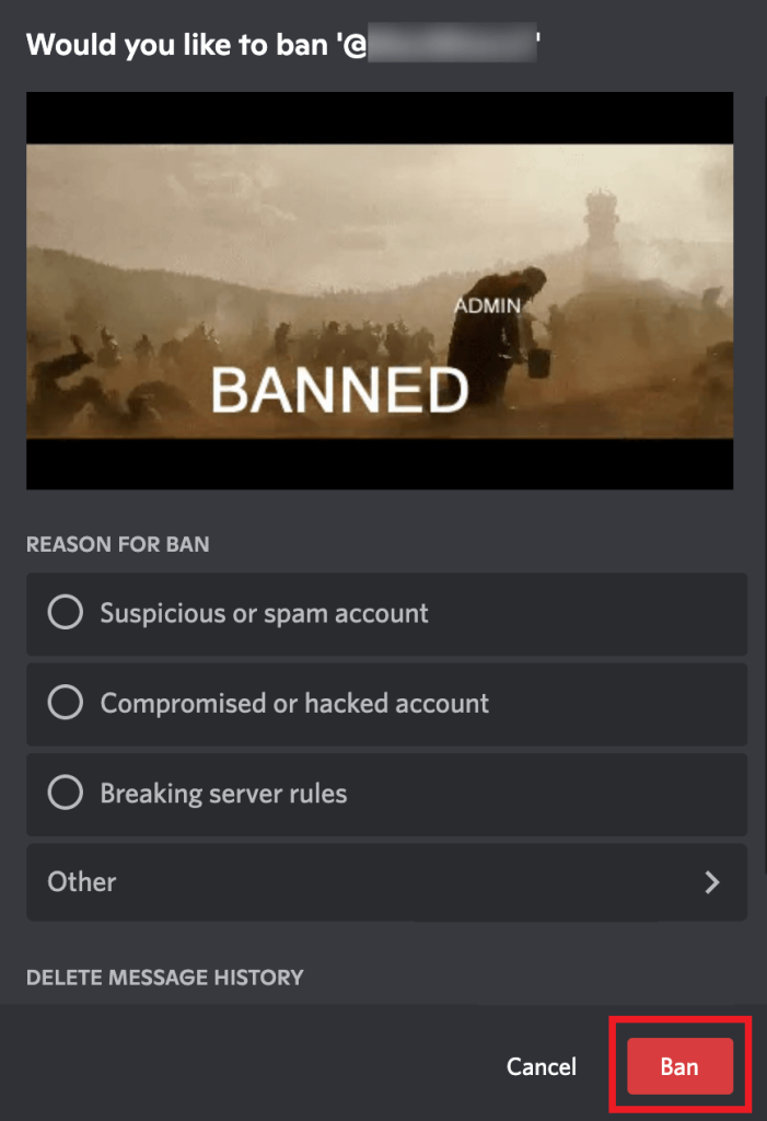 select the reason for banning the person.