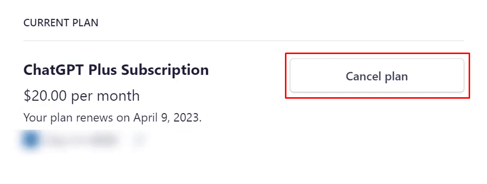 Click on the Cancel Plan to Cancel ChatGPT Subscription
