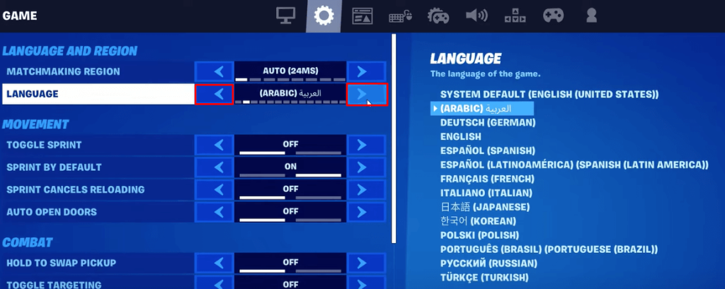 Change Language On Fortnite