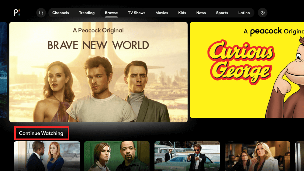 go to the Continue Watching sections to clear on Peacock TV