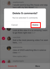 Tap the Delete option to delete comment on TikTok