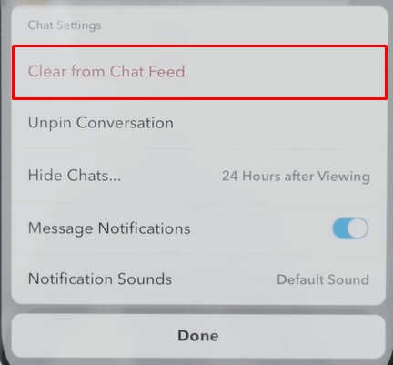 tap on the Clear from Chat Feed option to Delete My AI on Snapchat