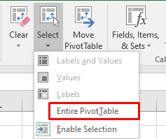 select the Entire PivotTable to Delete Pivot Table in Excel