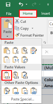 Paste the values