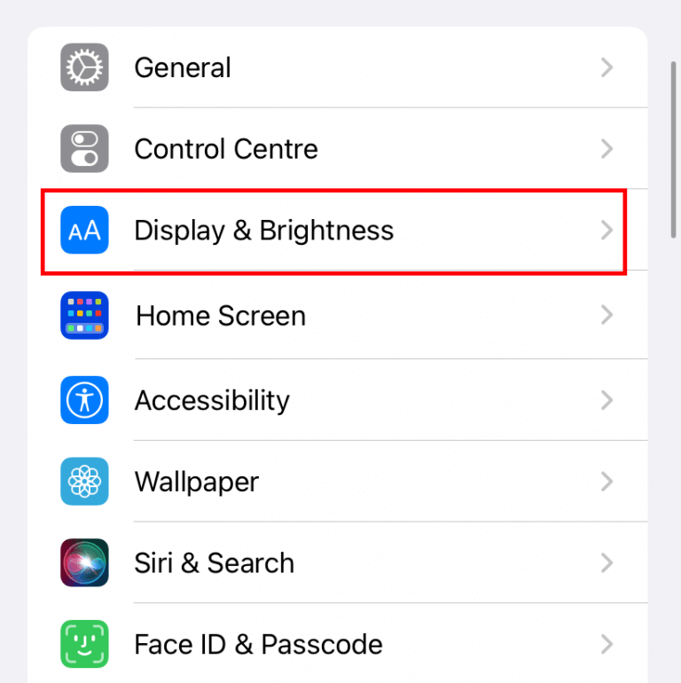 Tap on the Display & Brightness option