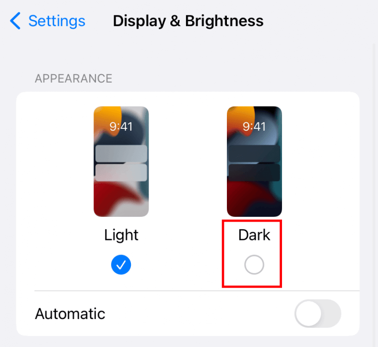 hit the Dark option to enable dark mode on Apple pages
