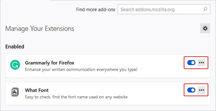 Disable Browser Extensions on Mozilla Firefox