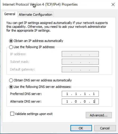 Enter the IP address of the Google DNS servers.