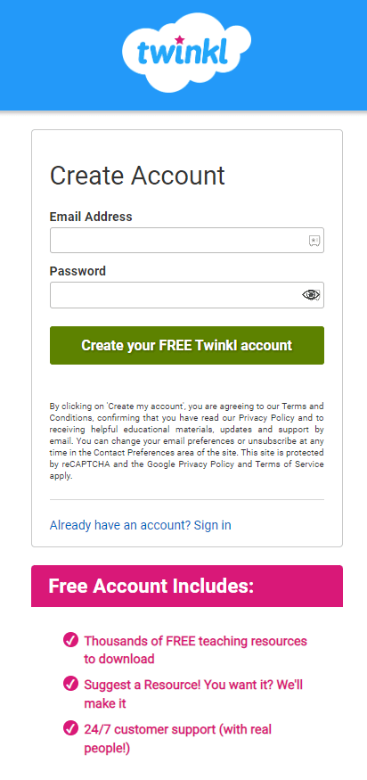 Get Twinkl Free Trial-create a free account