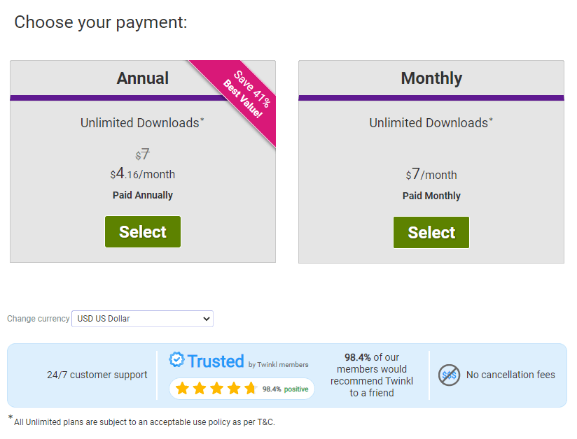 select the payment type to Get Twinkl Free Trial