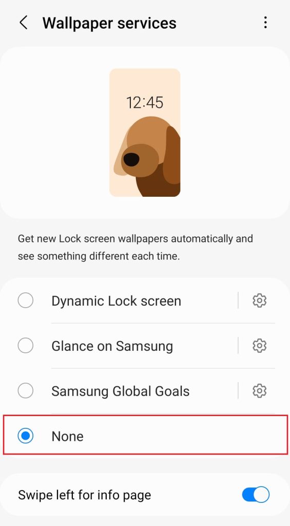 Select none to Turn Off Glance in Samsung Smartphone
