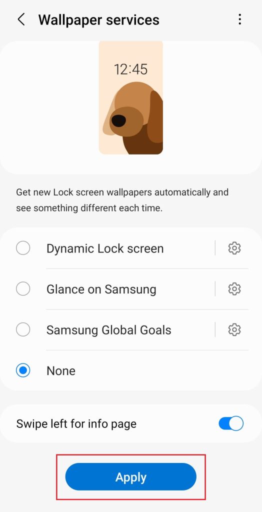 tap Apply to Turn Off Glance in Samsung Smartphone