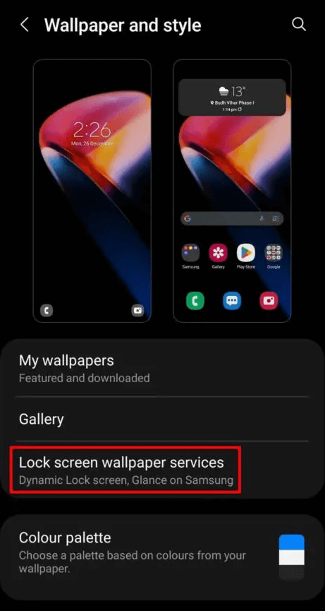 choose the Lock screen wallpaper services option to Turn Off Glance in Samsung
