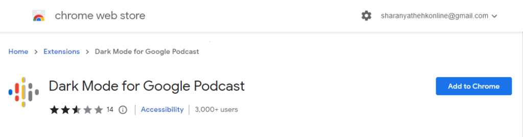 download the Dark Mode for Google Podcast extension on your browser
