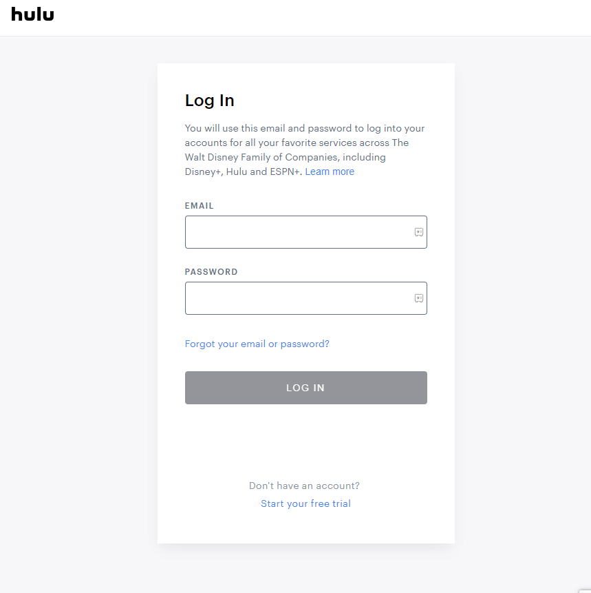 Log in to Hulu account