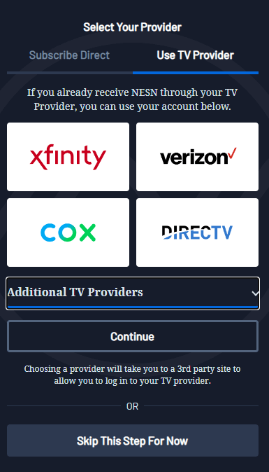 select your subscribed TV Provider
