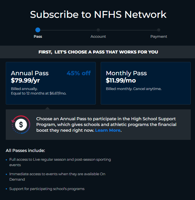 NFHS Free Trial-select your desired subscription plan