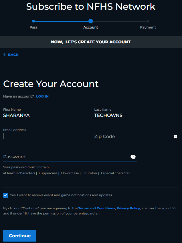 Create your account