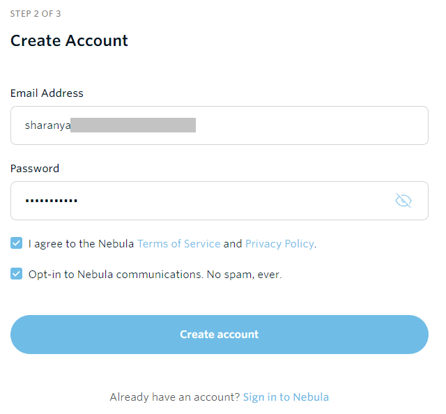 Nebula Free Trial- create an account