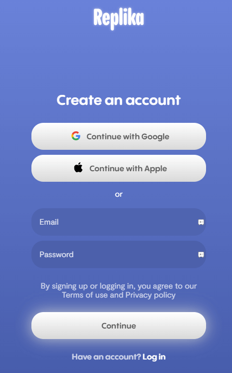 create an account by entering the email and password