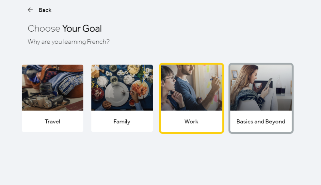 Choose your Goal on Rosetta Stone