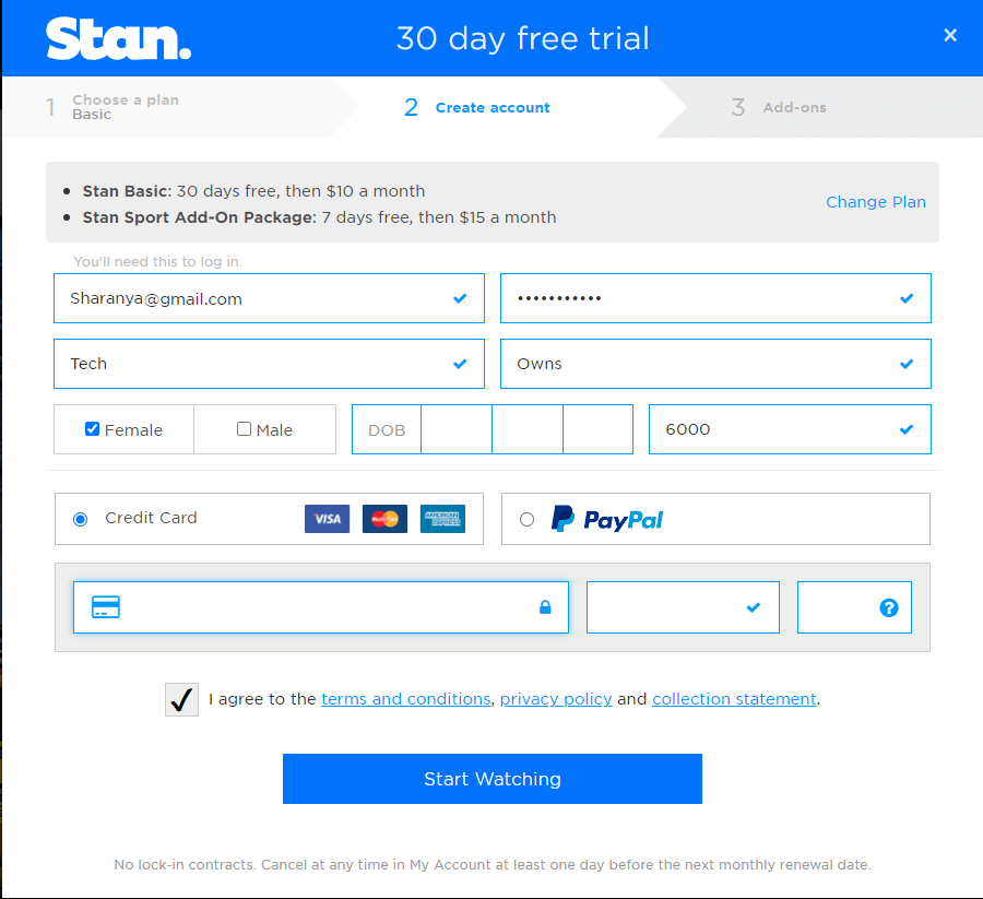 click on the Start Watching button to get Stan Sport Free Trial